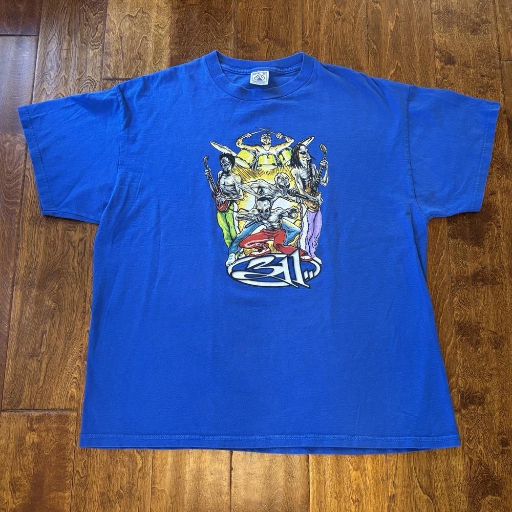 Vintage 311 Concert T-Shirt Mens XL Y2k 2000s Blue Aliens Band Tour Music